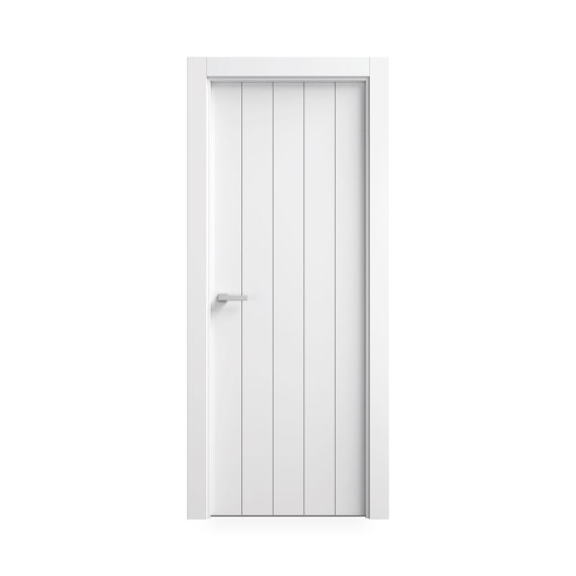 Puerta Blanca Campestre Maciza Modelo TB840 con Diseño de Cinco Paneles Verticales Simétricos